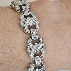 Sterling Silver Link BRACELET Art Deco Style Pave Crystals Marked 925